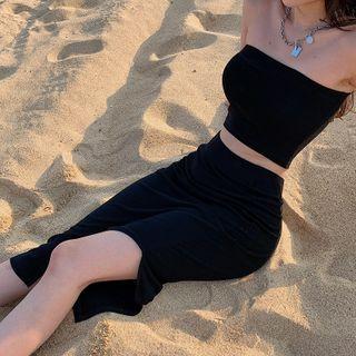 Set: Strapless Crop Top + Midi Skirt