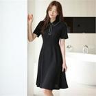 Collared Faux-pearl Trim Dress