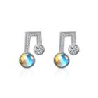 925 Sterling Silver Simple Note Stud Earrings With Austrian Element Crystal Silver - One Size