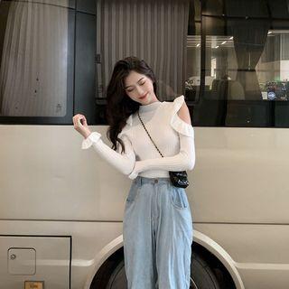 Mock-neck Cold-shoulder Top