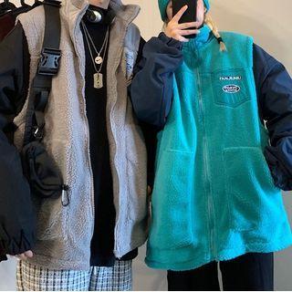Couple Matching Mock Two-piece Fleece Zip-up Jacket