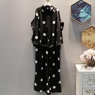 Set: Short-sleeve Dotted Shirt + Dotted Wide Leg Pants