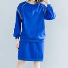 Set: Embroidered Pullover + Straight-fit Skirt As Shown In Figure - One Size