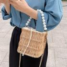 Faux Pearl Straw Crossbody Bag Linen - One Size