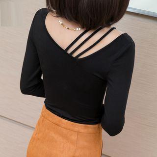 Striped Cutout-shoulder Knit Top