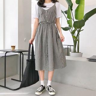 Tie-waist Gingham Pinafore Dress
