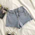 Frayed High-waist Wide-leg Denim Shorts