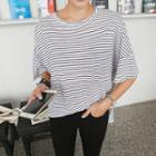 Drop-shoulder Stripe T-shirt White - One Size