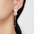 Flower Faux Cat Eye Stone Faux Pearl Alloy Dangle Earring 1 Pair - Gold - One Size