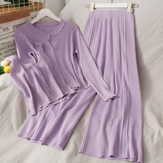 Set: Cropped Vest + Light Cardigan + Wide Pants