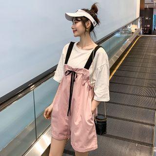 Drawstring Wide-leg Jumper Shorts / Elbow-sleeve T-shirt / Set