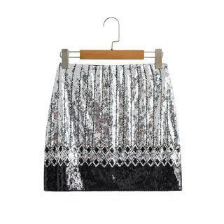 Sequined Mini Pencil Skirt Silver - One Size