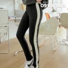Plus Size Contrast-trim Fleece-lined Leggings