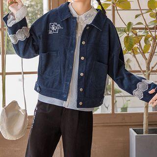 Bow-detail Embroidered Corduroy Jacket