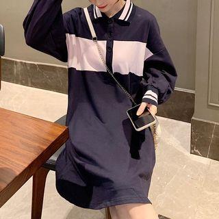 Long-sleeve Color Block Mini Polo Dress