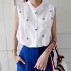 Mandarin-collar Sleeveless Patterned Blouse