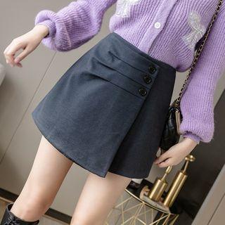 Buttoned Mini Wrap Skort