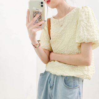 Round-neck Plain Pleated Oversize Blouse
