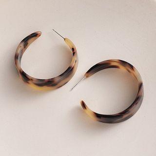 Leopard Print Acetate Open Hoop Earring 1 Pair - Coffee - One Size