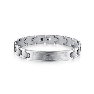 Fashion And Simple Spanish Scripture Cross 316l Stainless Steel Bracelet Silver - One Size