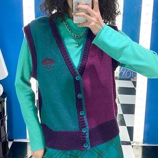 Single-breasted Color Block Sweater Vest