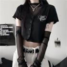 Short-sleeve Heart Embroidered Top / Long-sleeve Mesh Top