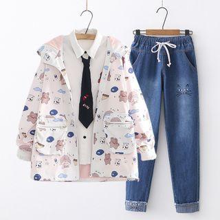 Print Hooded Jacket / Harem Jeans / Set