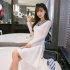 Lace Panel V-neck Long-sleeve Dress