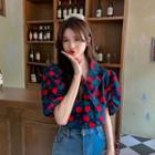 Puff-sleeve Double Breasted Floral Shirt