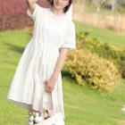 Short-sleeve A-line Dress White - M