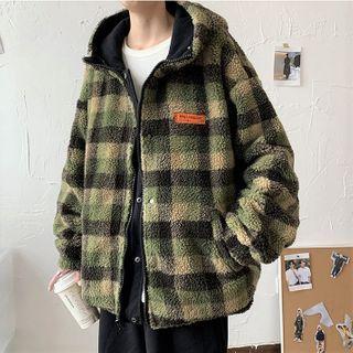 Reversible Plaid Fleece Zip-up Hooded Jacket