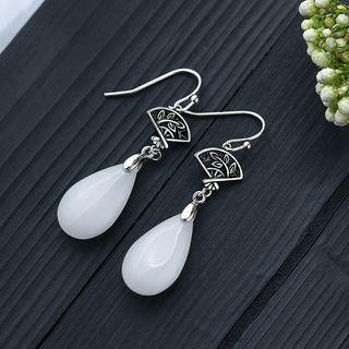 Fan Alloy Faux Gemstone Drop Earring 1 Pair - Cp566 - Silver & White - One Size