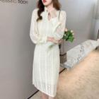 Long-sleeve Stand Collar Lace Shift Dress