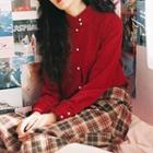 Set: Long-sleeve Shirt + Plaid Midi A-line Skirt