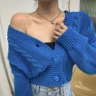 Long-sleeve V-neck Cable Knit Button-up Slim Fit Cropped Cardigan