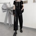 Zip Front Cropped Top / Drawstring Hem Cargo Pants
