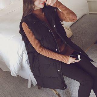 Plain Stand Collar Long Padded Vest