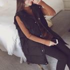 Plain Stand Collar Long Padded Vest
