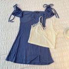 Plain Lace Trim Suspender / Square-neck Dress