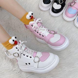 Two-tone Buckled Lace-up Short Boots