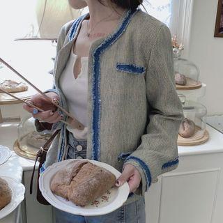 Frayed Trim Open-front Jacket