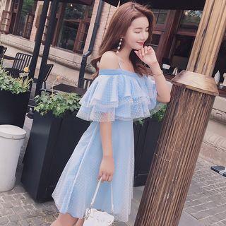 Off-shoulder Dotted Spaghetti Strap Dress