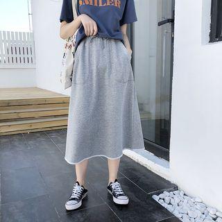 Plain A-line Midi Skirt Gray - One Size