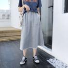 Plain A-line Midi Skirt Gray - One Size
