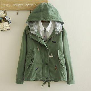 Long-sleeve Embroidery Hooded Parka
