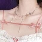 Butterfly Faux Crystal Faux Pearl Alloy Choker Gm1255 - Pink & Silver - One Size