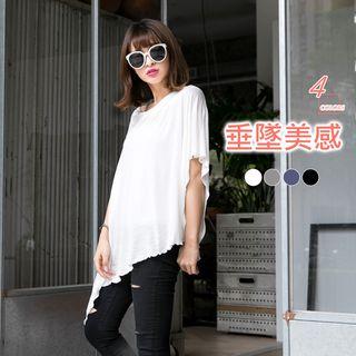 Elbow Sleeve Asymmetrical Draped Top