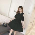 Short-sleeve Cutout-shoulder Chiffon Nursery Dress