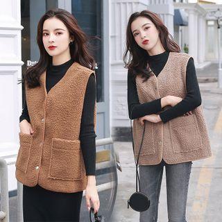 V-neck Button-up Fleece Vest