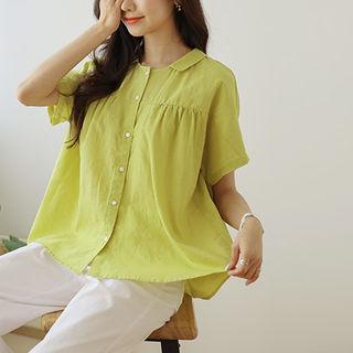 Raglan-sleeve Shirred Blouse